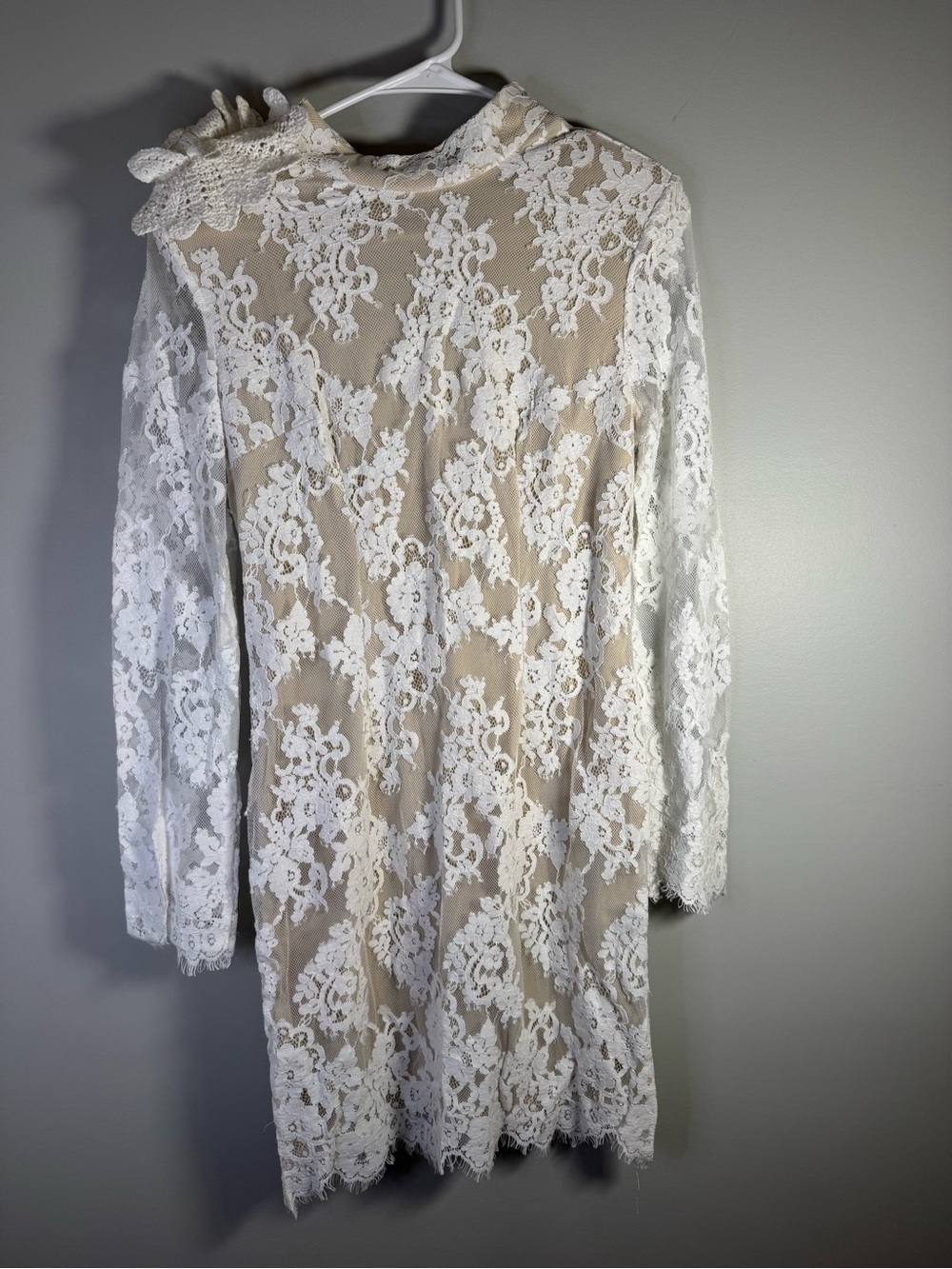Anewsta White Lace Long-Sleeve Sheath Dress Womens Small